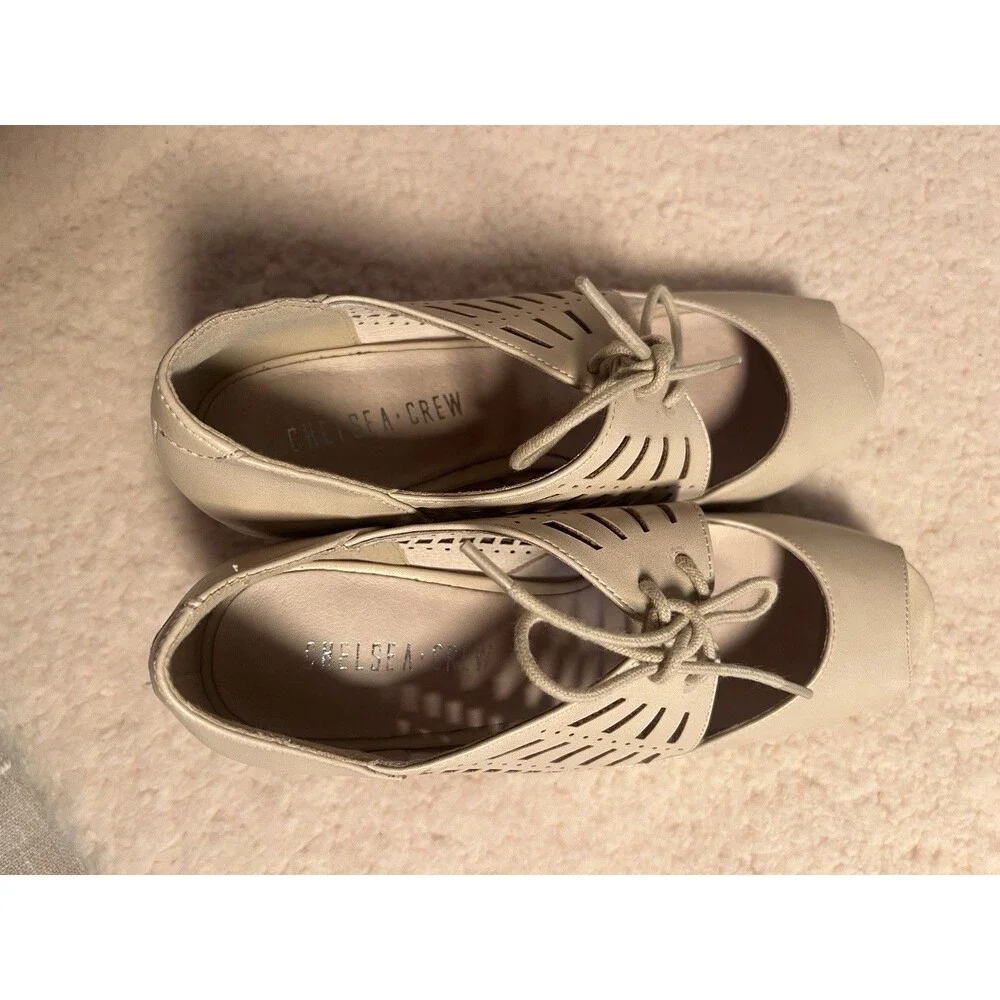 Chelsea Crew Javitz Leather Heeled Open Toe Laser Cut Sandals Sz 38